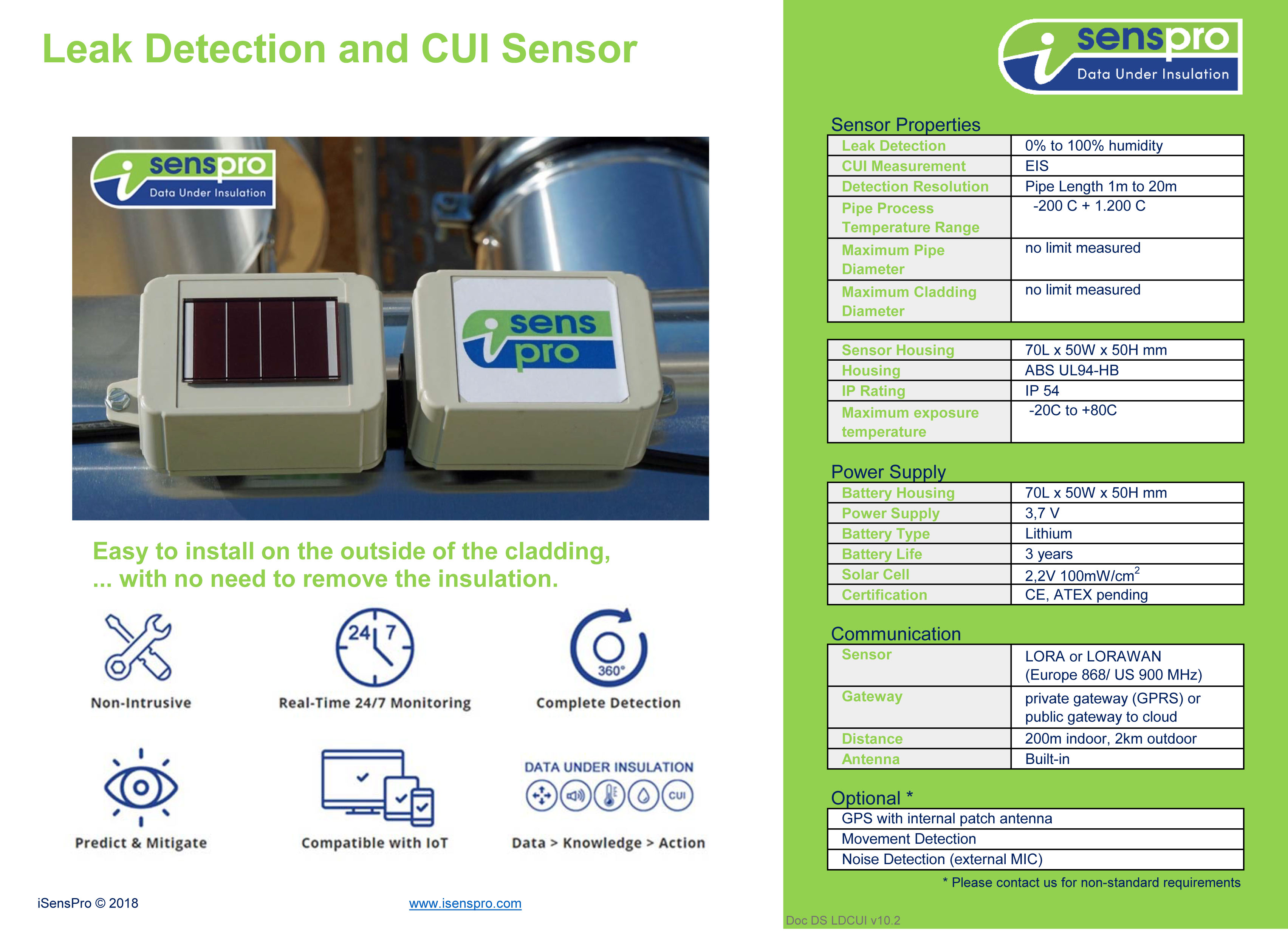 sensor datasheet leak detection and corrosion under insulation sensor system